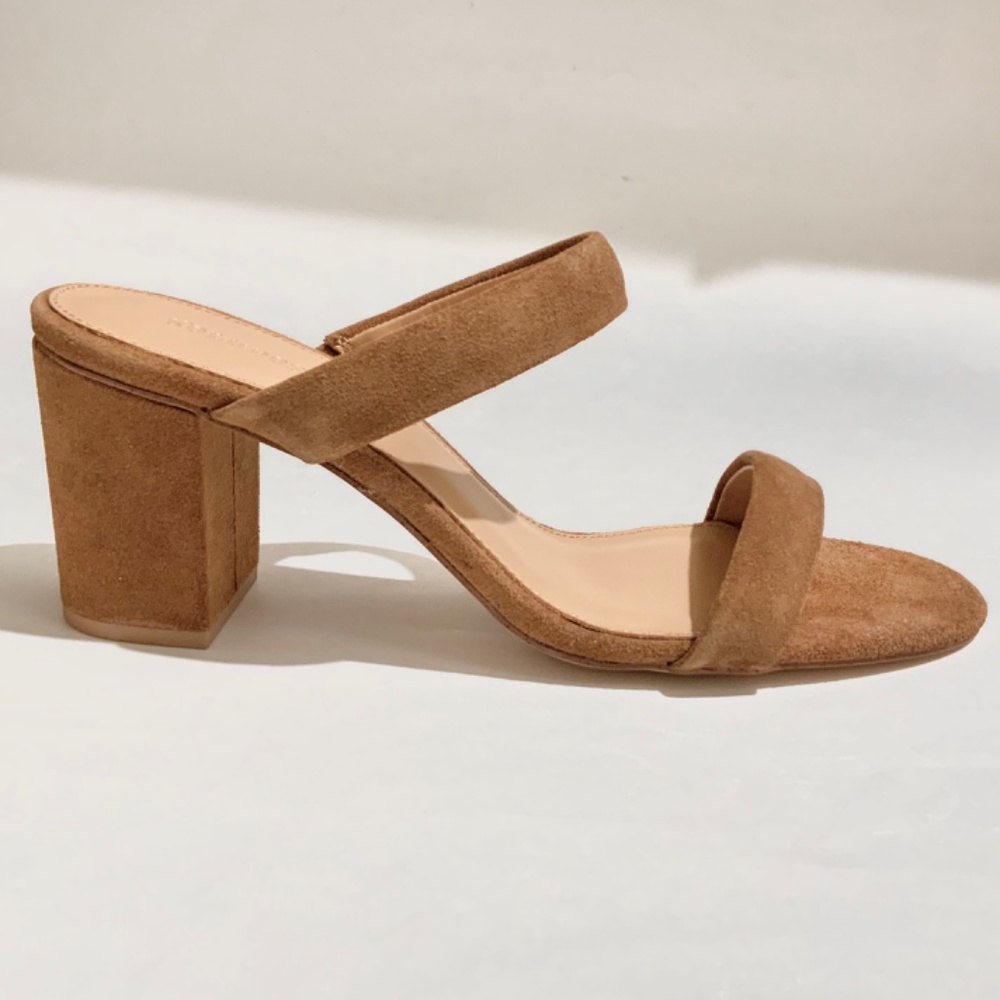 Soludos Ines Walnut Tan Suede Leather Heels Slip On Block Heel Strap Sandals 9.5 - Picture 14 of 16